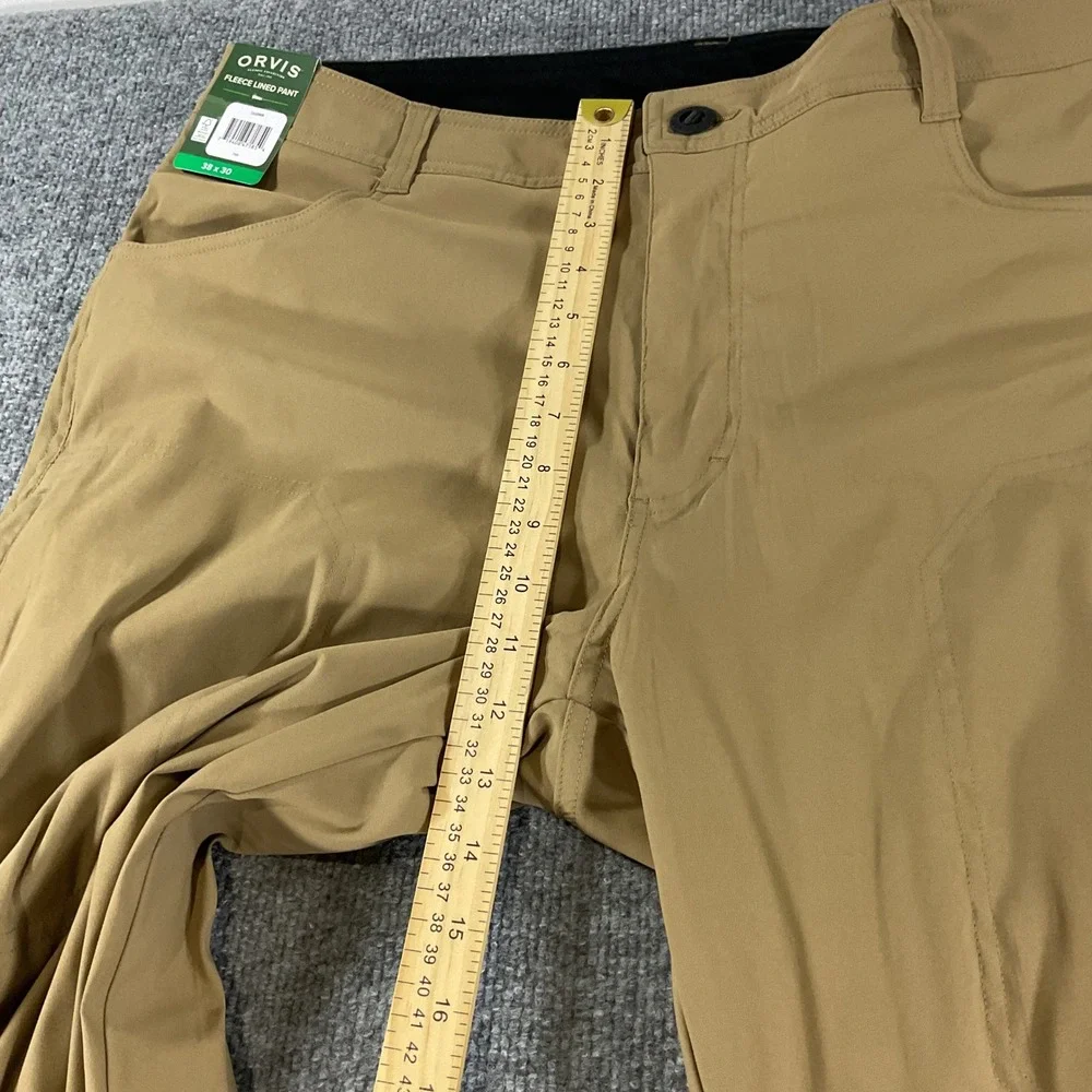 Orvis Fleece Lined Pants Mens 38x30 Tan Performance Hiking Outdoor Winter New